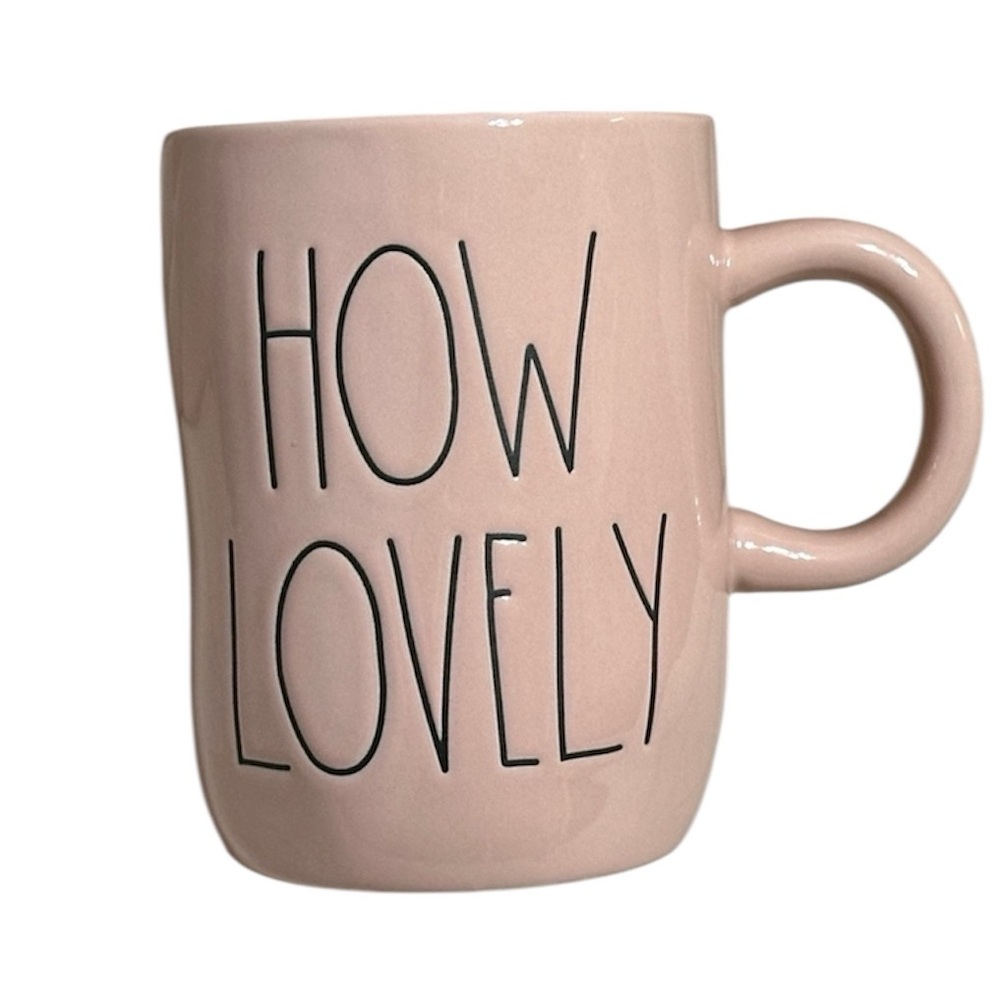 RAE DUNN How Lovely pink ceramic coffee mug with flower